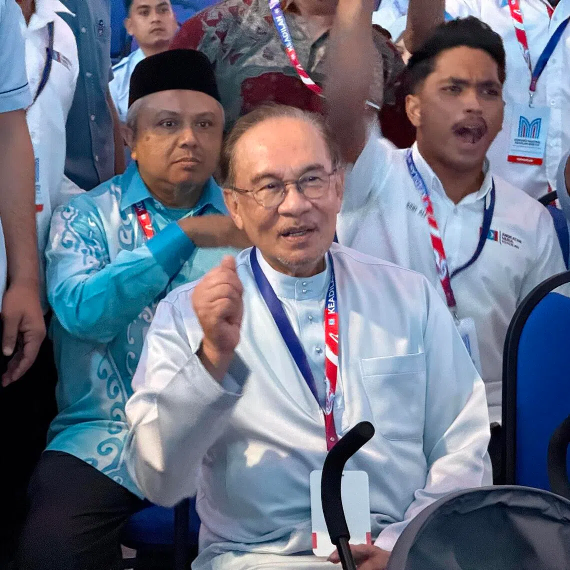 Prime Minister Anwar Ibrahim sits among Parti Keadilan Rakyat delegates to listen to the debate during their national congress on Aug 15, 2026.