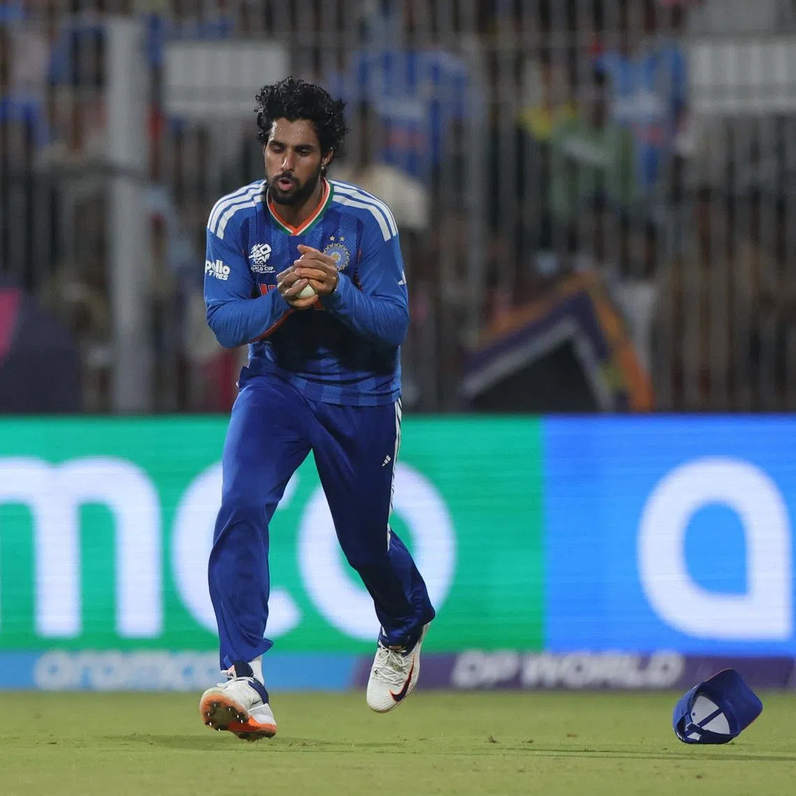 Cricket - ICC Men's T20 World Cup 2026 - Super 8 - India v Zimbabwe - MA Chidambaram Stadium, Chennai, India - February 26, 2026 India's Tilak Varma takes a catch to dismiss Zimbabwe's Dion Myers REUTERS/Priyanshu Singh