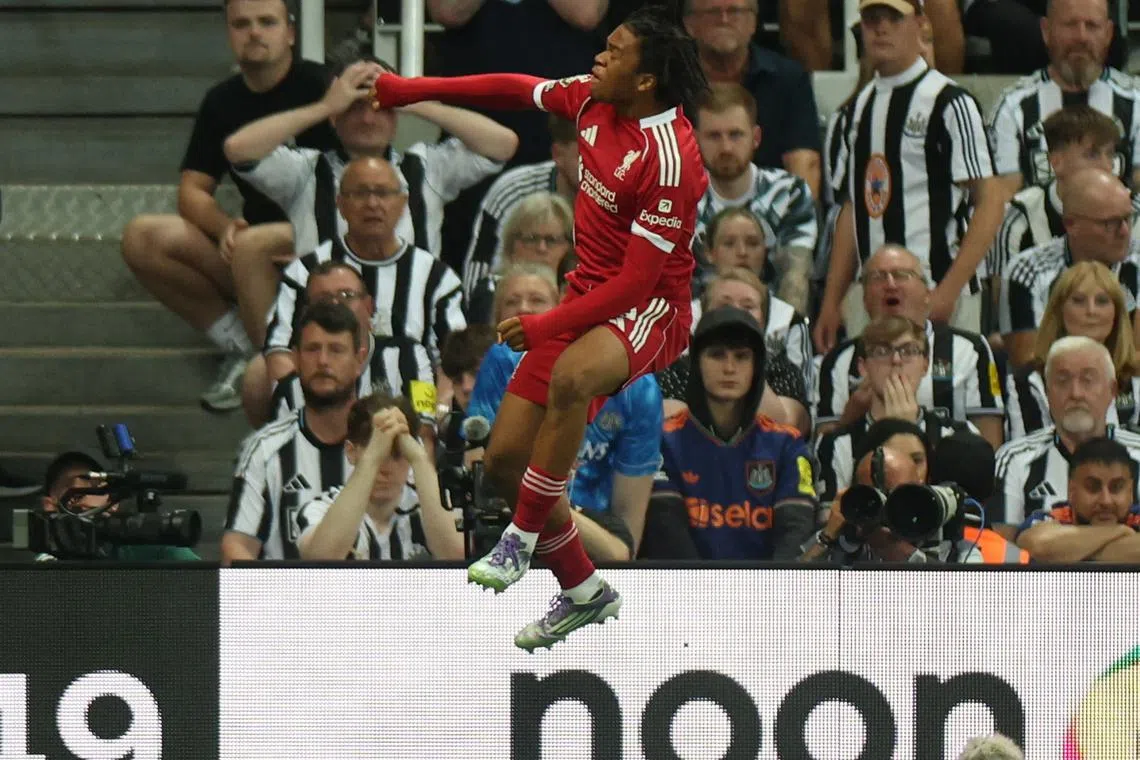 Soccer Football - Premier League - Newcastle United v Liverpool - St James' Park, Newcastle, Britain - August 25, 2025 Liverpool's Rio Ngumoha celebrates scoring their third goal Action Images via Reuters/Lee Smith