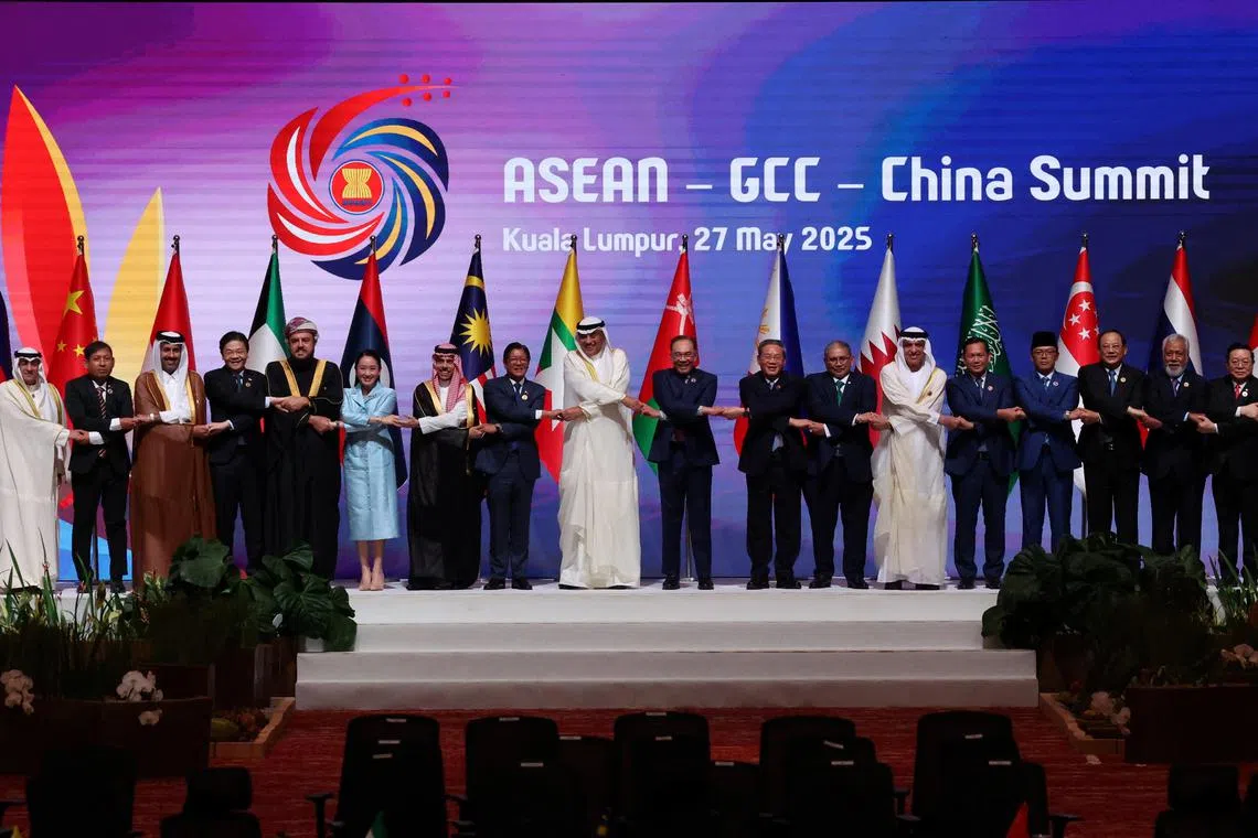 Heads of government, heads of state, and representatives of the Association of Southeast Asia Nations (ASEAN) and the Gulf Cooperation Council (GCC)  and Chinese Premier Li Qiang attend the ASEAN-GCC-China Summit at the Kuala Lumpur Convention Centre in Kuala Lumpur, Malaysia, May 27, 2025. REUTERS/Hasnoor Hussain
