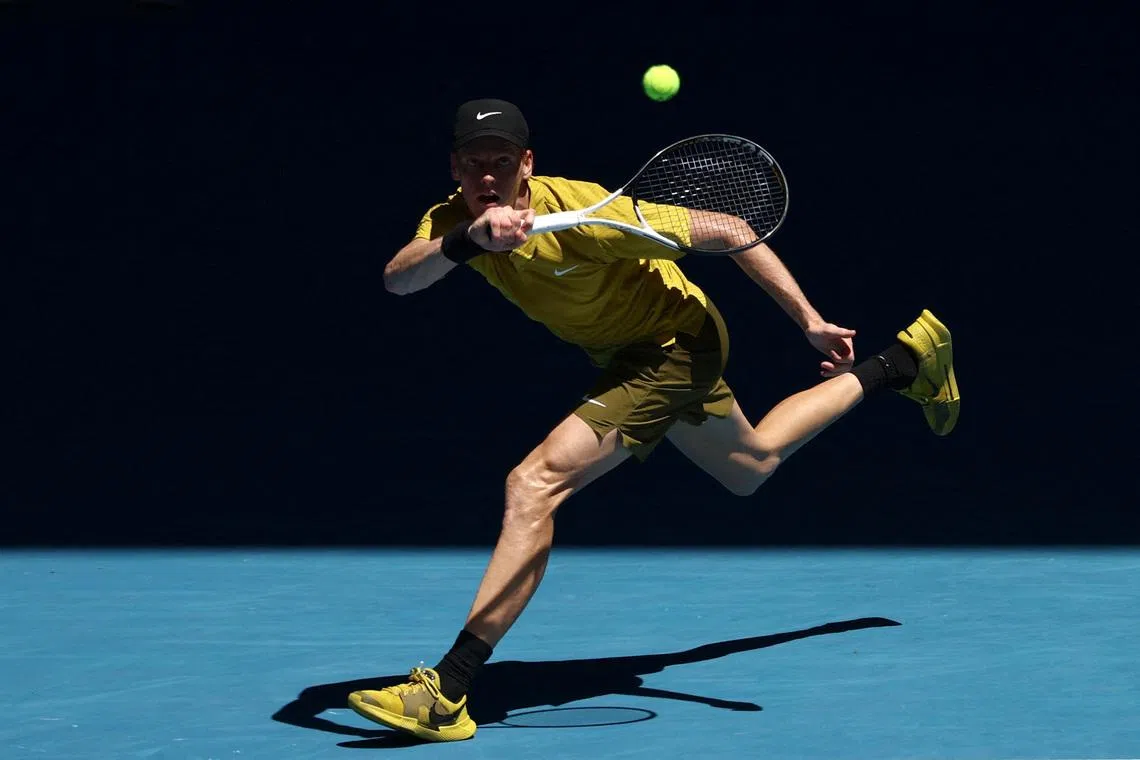 Tennis - Australian Open - Melbourne Park, Melbourne, Australia - January 24, 2026 Italy's Jannik Sinner in action during his third round match against Eliot Spizzirri of the U.S. REUTERS/Tingshu Wang