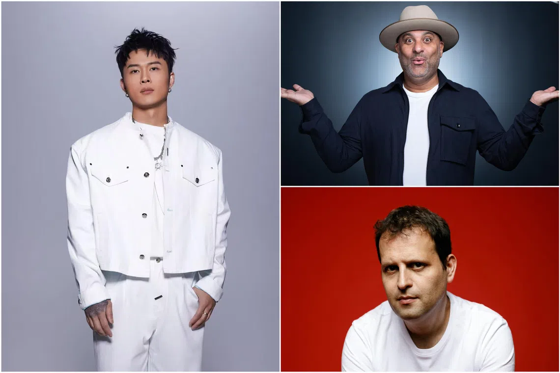 (Clockwise from left) Chinese singer-songwriter Ryan.B, Canadian stand-up comedian Russell Peters and British comedian and former doctor Adam Kay.