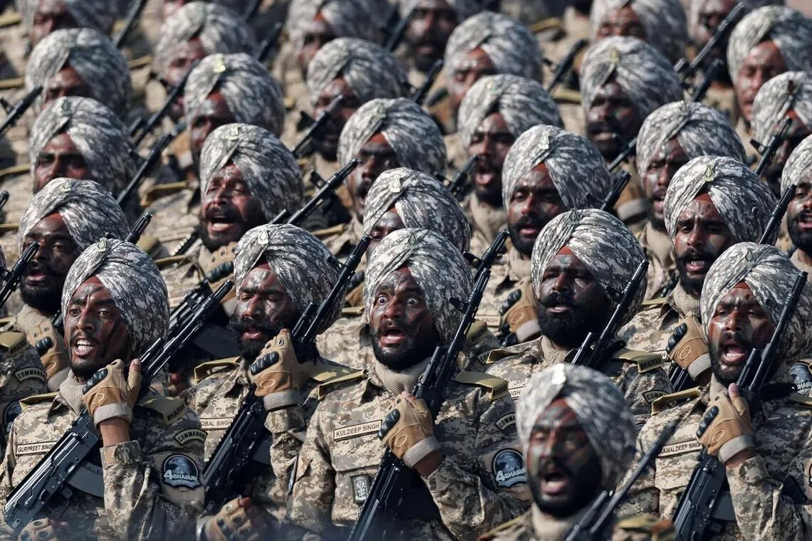 Indian soldiers marching during the Republic Day parade in New Delhi, India, Jan 26, 2026. 