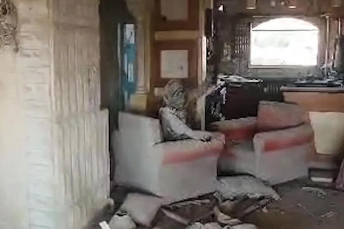 A drone footage of Hamas leader Yahya Sinwar moments before he was killed, in the neighbourhood of Tal al-Sultan in Rafah in the southern Gaza Strip.