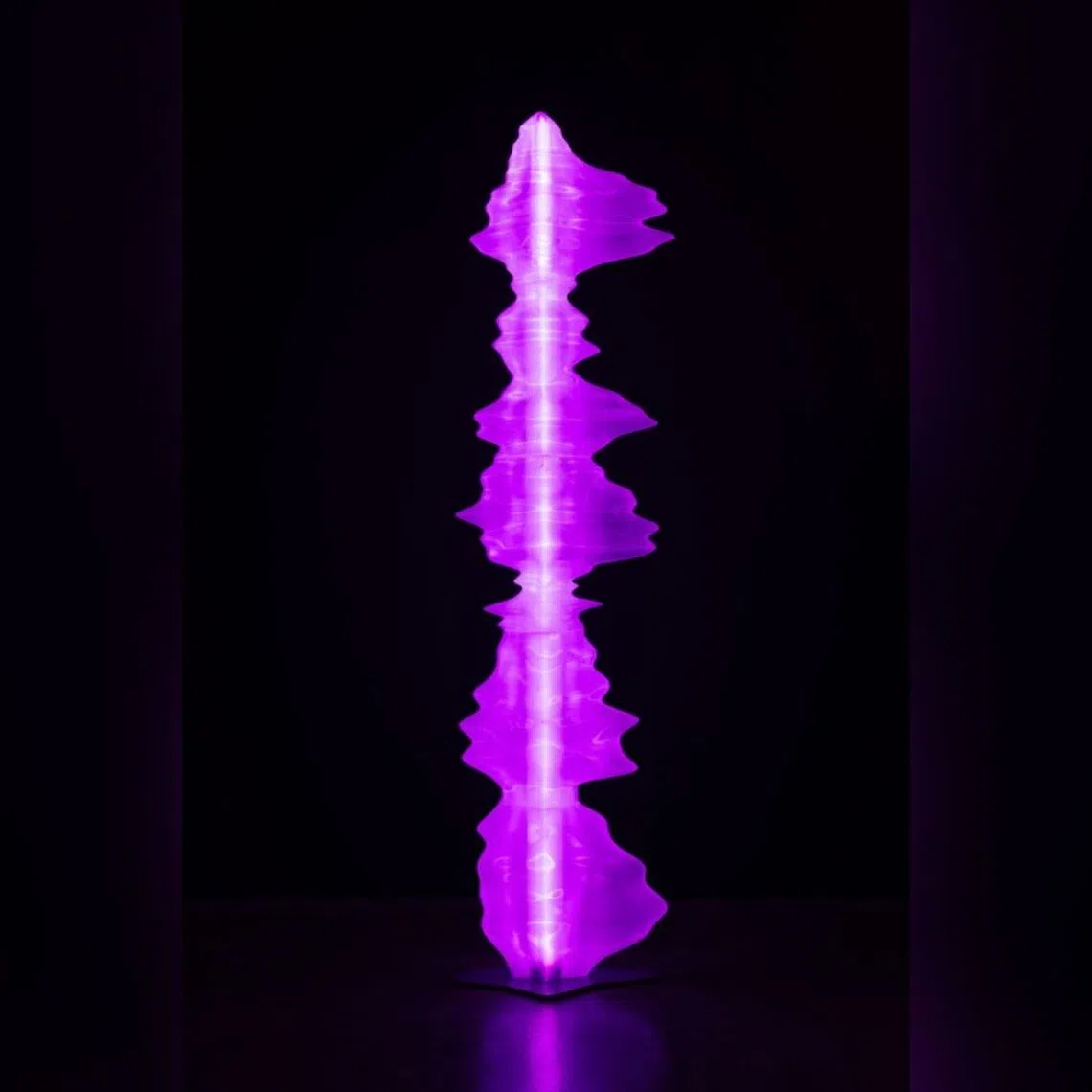 The 170cm tall sculpture cast in resin and steel is lit from within by LEDs.