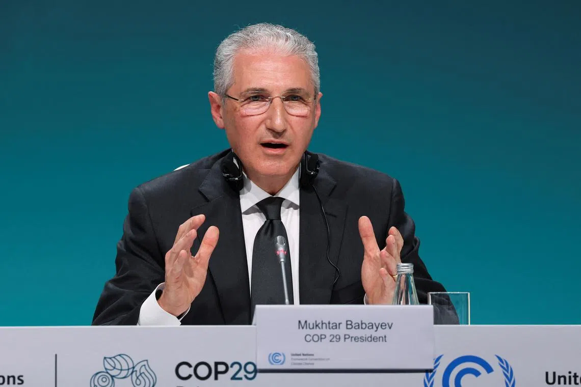 COP29 President Mukhtar Babayev speaks at a press conference, during the United Nations climate change conference COP29 in Baku, Azerbaijan November 18, 2024. REUTERS/Murad Sezer
