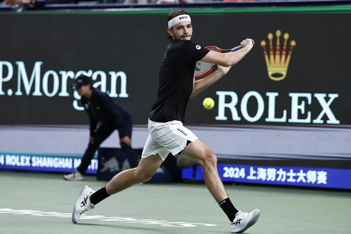 Taylor Fritz of the United States in action during his Shanghai Masters semi-final loss to Novak Djokovic on Oct 12.