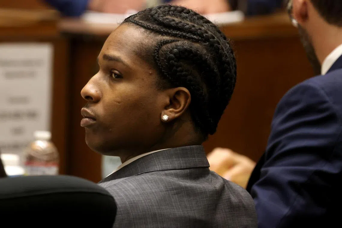 Rakim Mayers, a.k.a. A$AP Rocky, listens to opening arguments in his assault trial at the Clara Shortridge Foltz Criminal Justice Centre in Los Angeles on Jan 24.