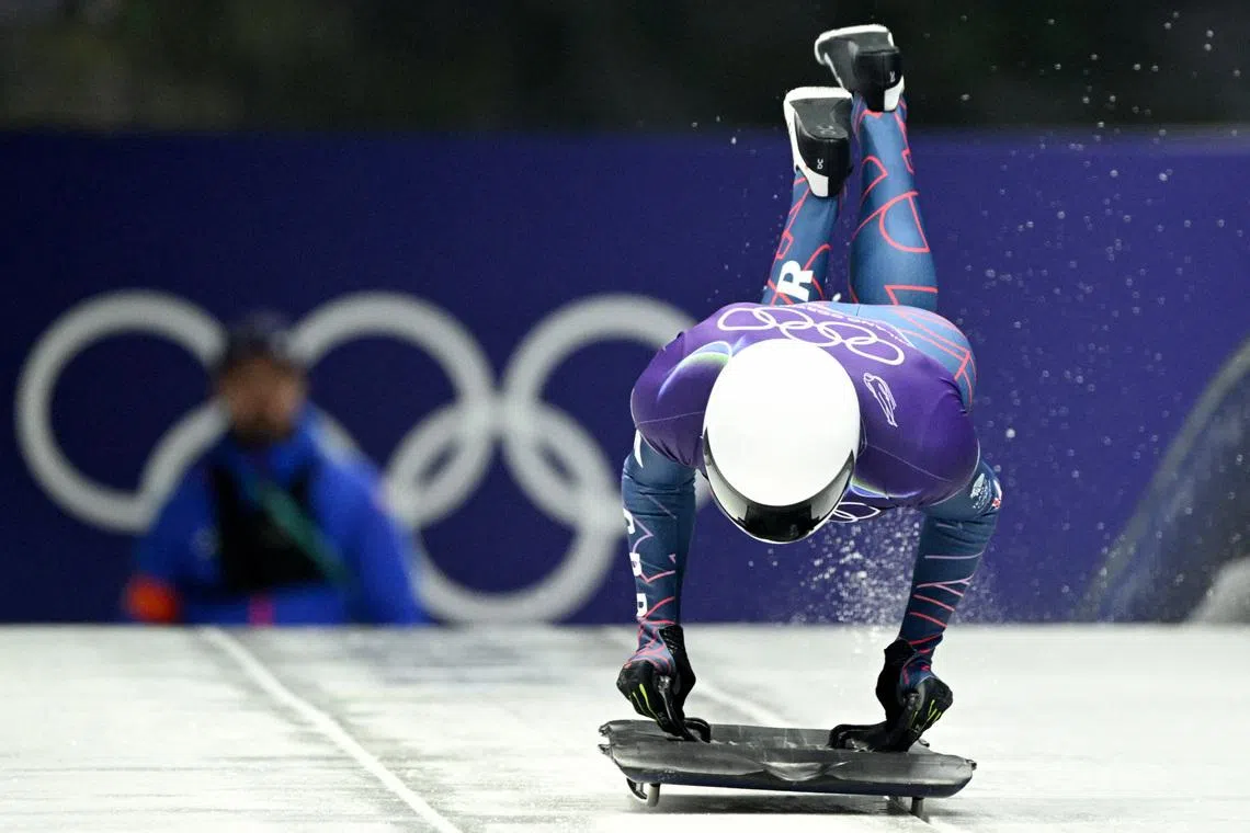 Milano Cortina 2026 Olympics - Skeleton - Men Heat 1 - Cortina Sliding Centre, Cortina d'Ampezzo, Italy - February 12, 2026. Matt Weston of Britain in action during his first run REUTERS/Annegret Hilse