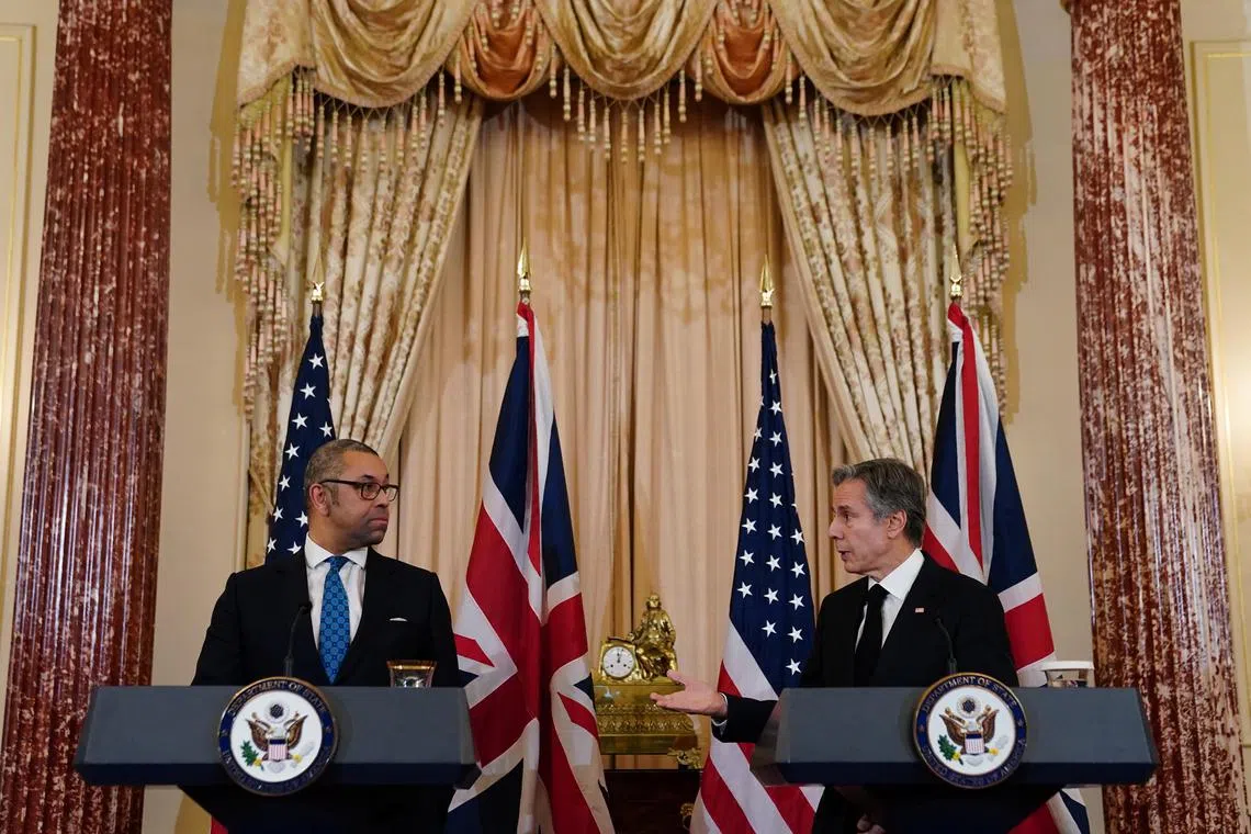 British Foreign Secretary James Cleverly (left) and US Secretary of State Antony Blinken hold a press conference in Washington.