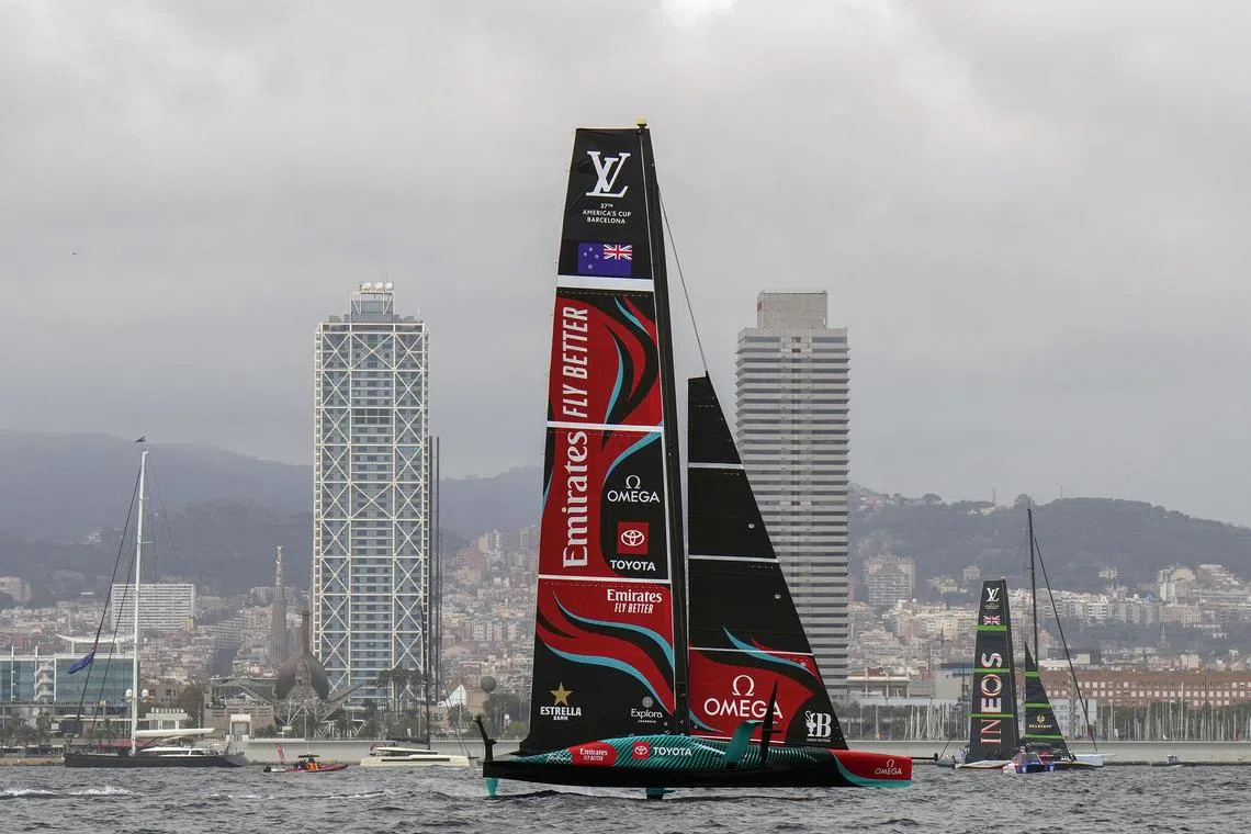 Emirates Team New Zealand and Team INEOS Britannia compete in Race 4 of the America's Cup.