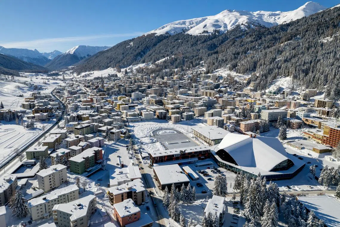 FILE PHOTO: Overview of the ice ring and the town of Davos ahead of the annual meeting of the World Economic Forum (WEF), Switzerland, December 7, 2023.  REUTERS/Denis Balibouse/File Photo