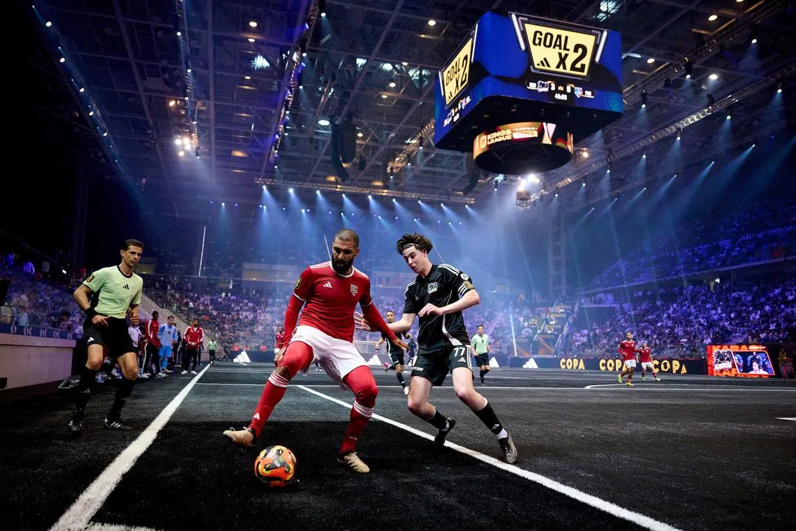 Players in action during the Kings League European Finals at Inalpi Arena, in Turin, Italy, May 22, 2025. Kings League/Handout via REUTERS