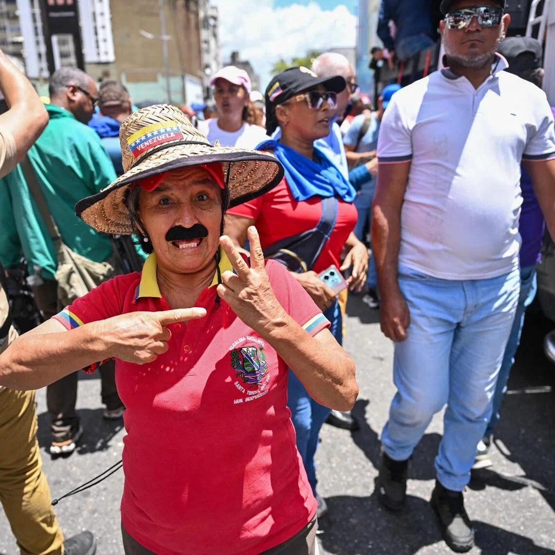 A government supporter during a march in Caracas on Sept 23, backing acting Venezuelan President Delcy Rodriguez’s participation in the UN General Assembly in New York.