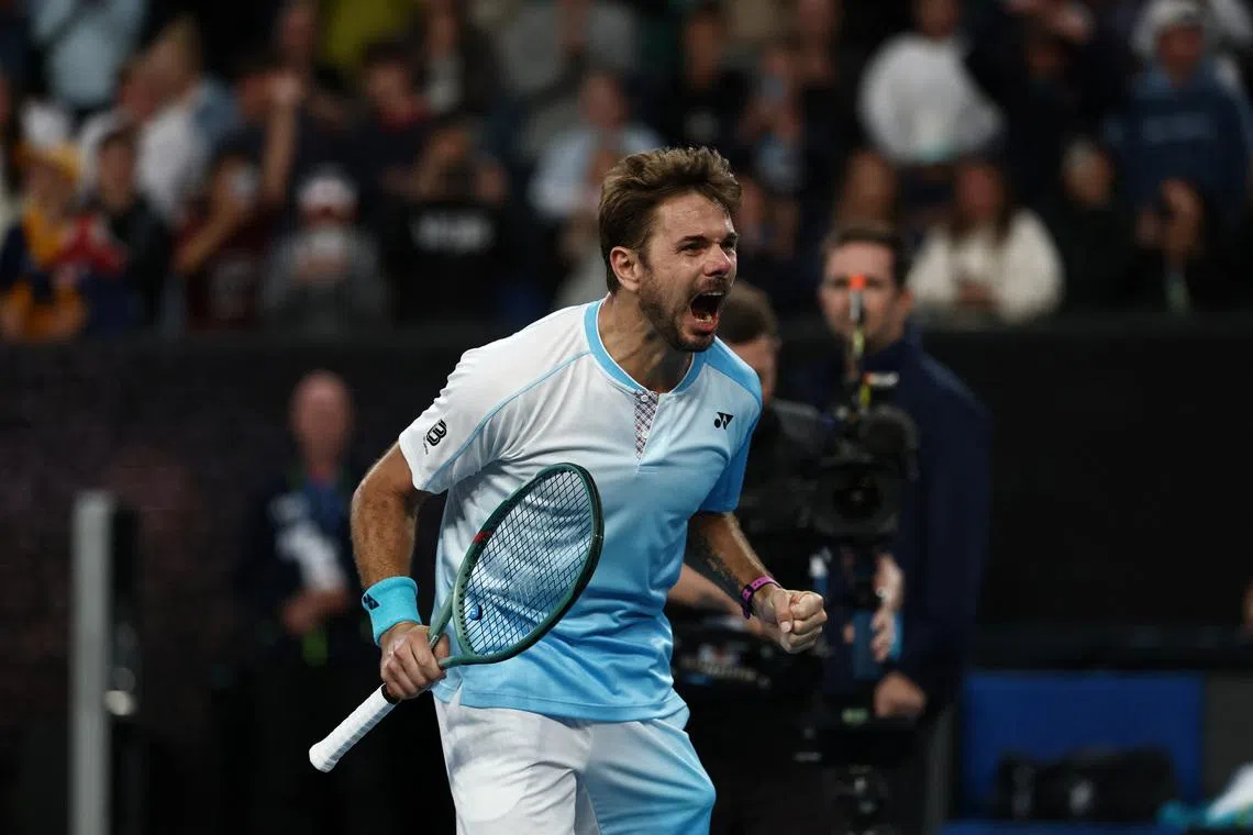 Tennis - Australian Open - Melbourne Park, Melbourne, Australia - January 22, 2026 Switzerland's Stan Wawrinka celebrates after winning his second round match against France's Arthur Gea REUTERS/Tingshu Wang