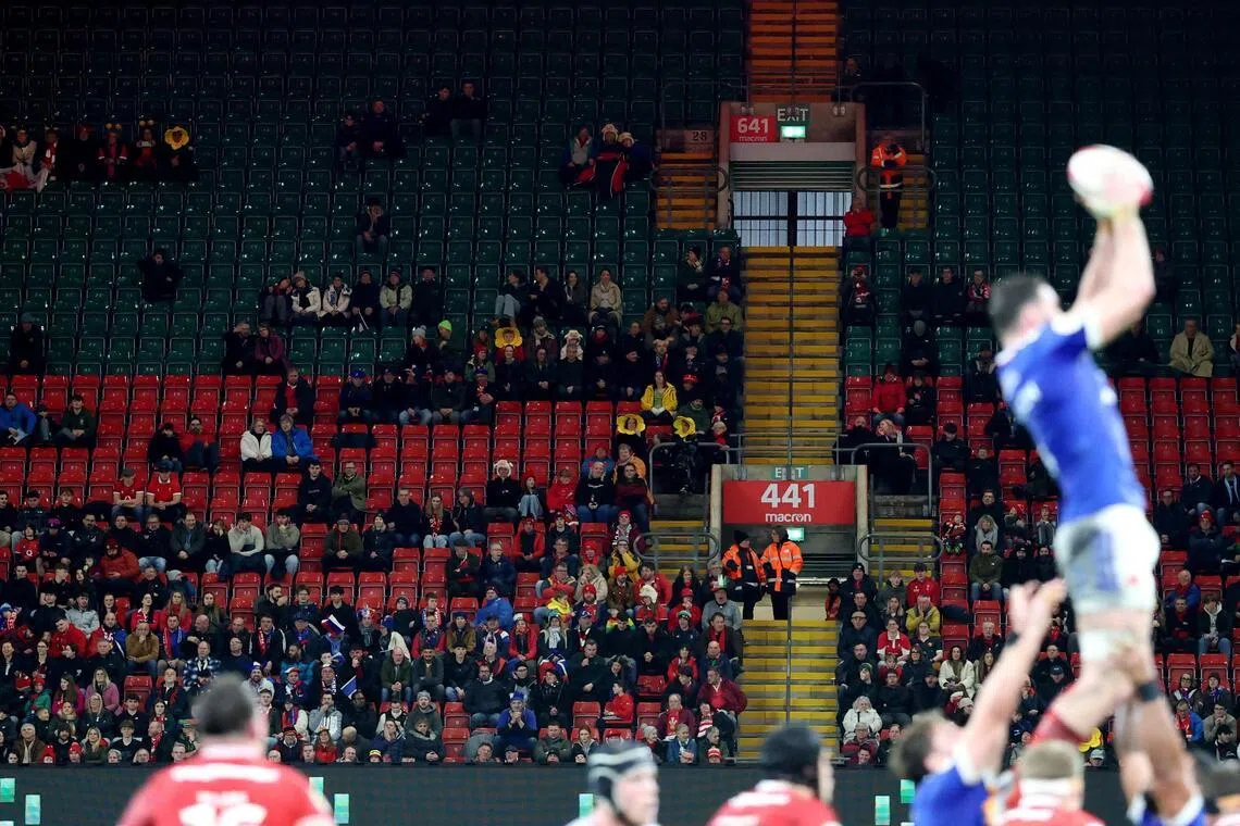 General view of empty seats inside the Millennium Stadium in Cardiff during Wales' 54-12 Six Nations loss to France on Feb 15, 2026.