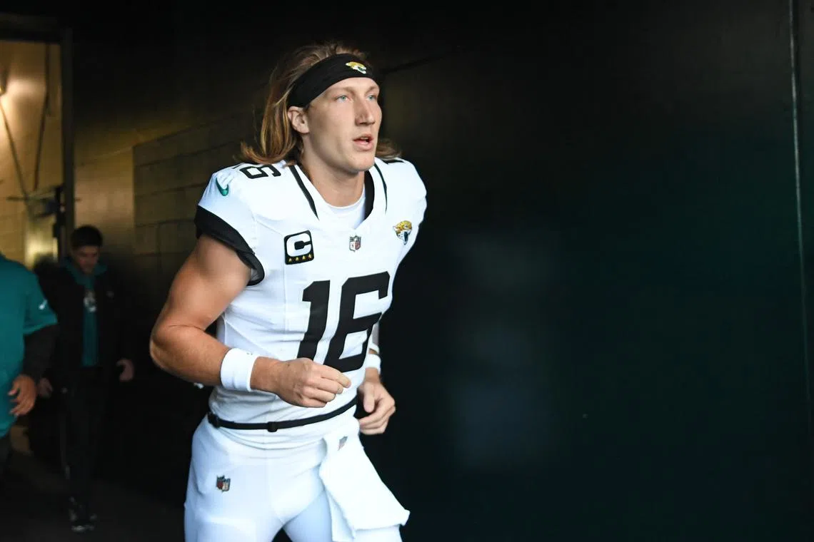 Nov 3, 2024; Philadelphia, Pennsylvania, USA; Jacksonville Jaguars quarterback Trevor Lawrence (16) in the tunnel against the Philadelphia Eagles at Lincoln Financial Field. Mandatory Credit: Eric Hartline-Imagn Images/ File Photo