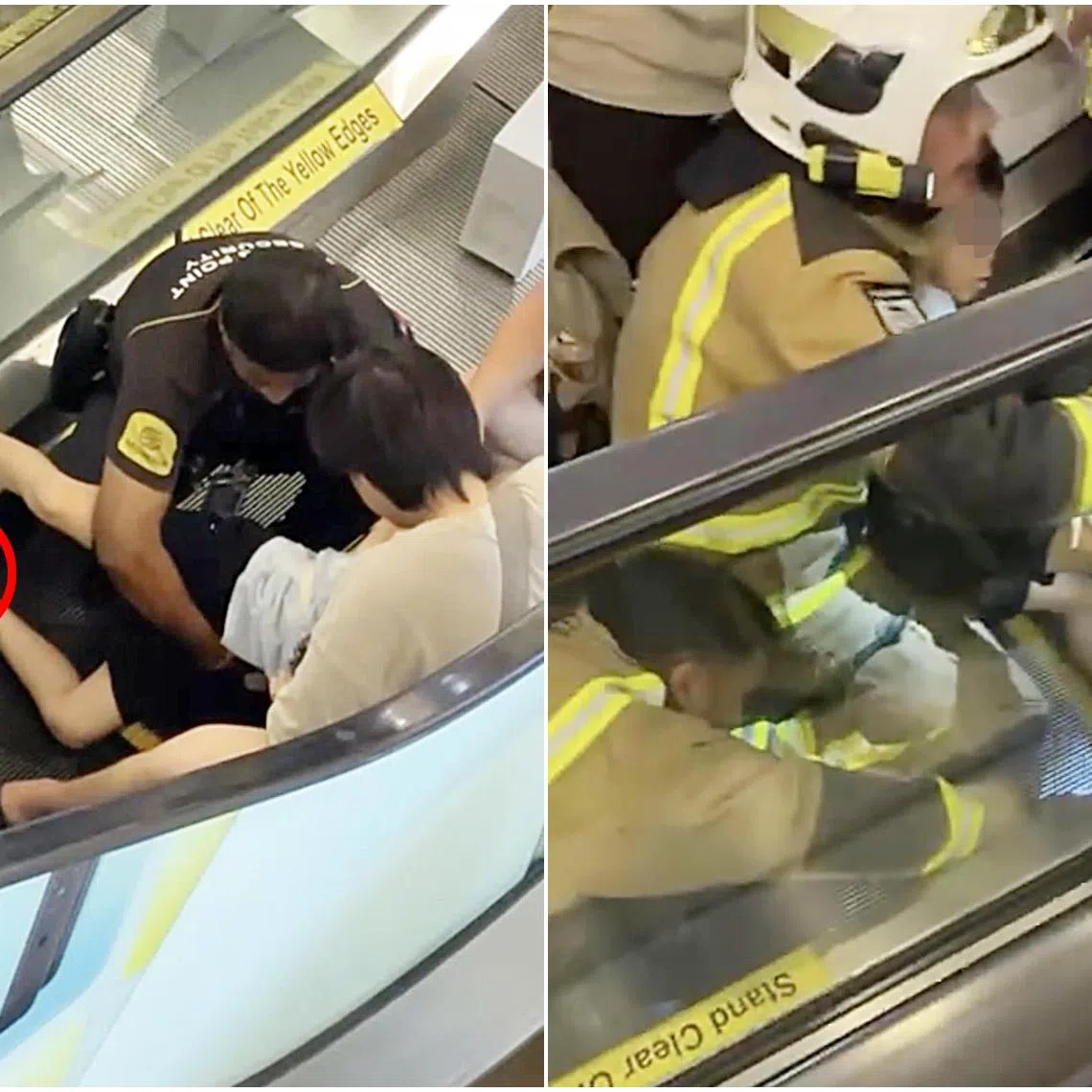 SCDF used rescue equipment to free the boy, who was wearing rubber shoes.