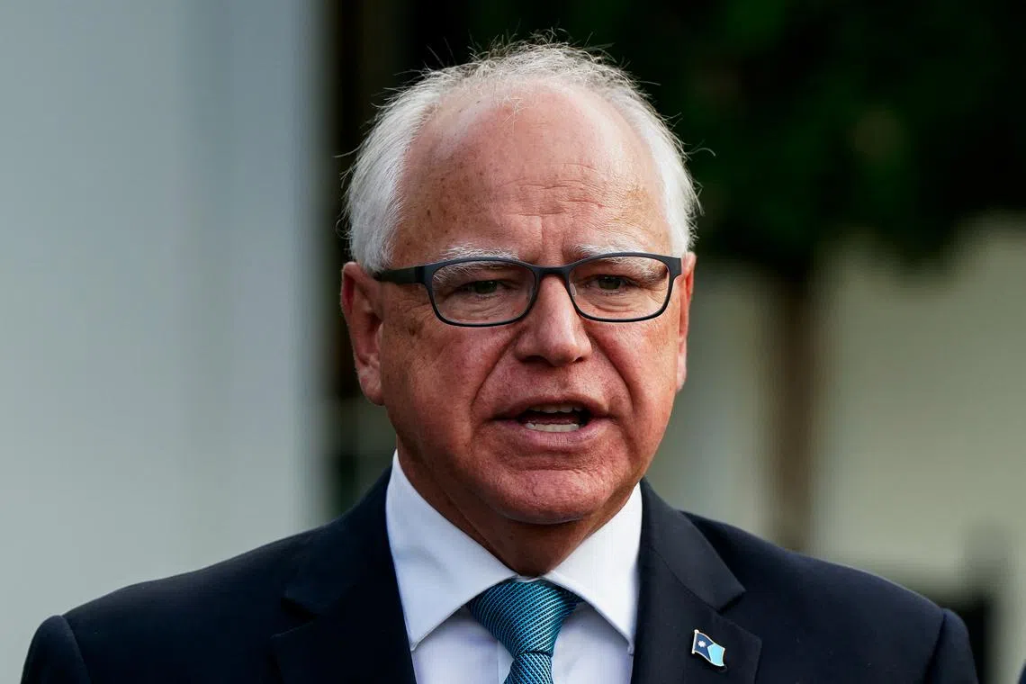 Minnesota Governor Tim Walz speaks after attending a meeting with US President Joe Biden and other Democratic governors at the White House on July 3.