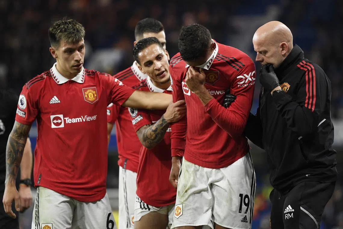 Manchester United defender Raphael Varane (second from right) has been included in France's squad despite not playing since picking up a hamstring injury on October 22.