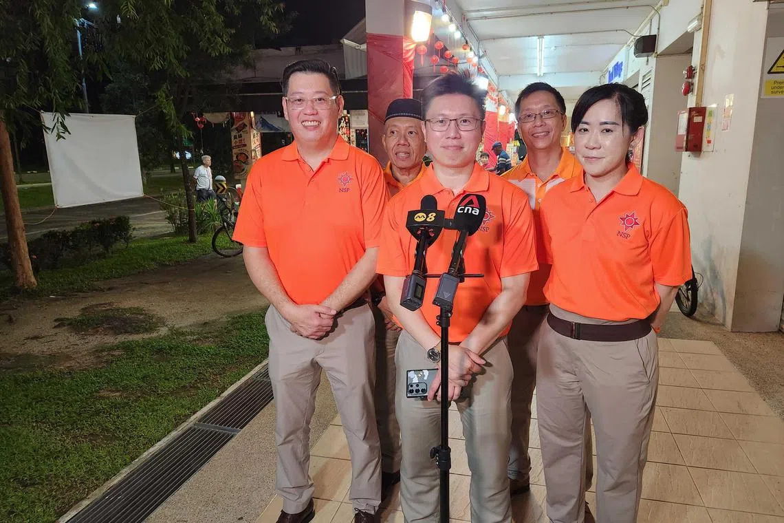 National Solidarity Party's team contesting in Sembawang GRC are (back row, from left): business owner Yadzeth Hairis, 62, associate lecturer Lee Wei, 50,  (front row, from left) swimming coach Raiyian Chia, 46, party secretary-general Spencer Ng, 45;. polytechnic lecturer Verina Ong, 46.

