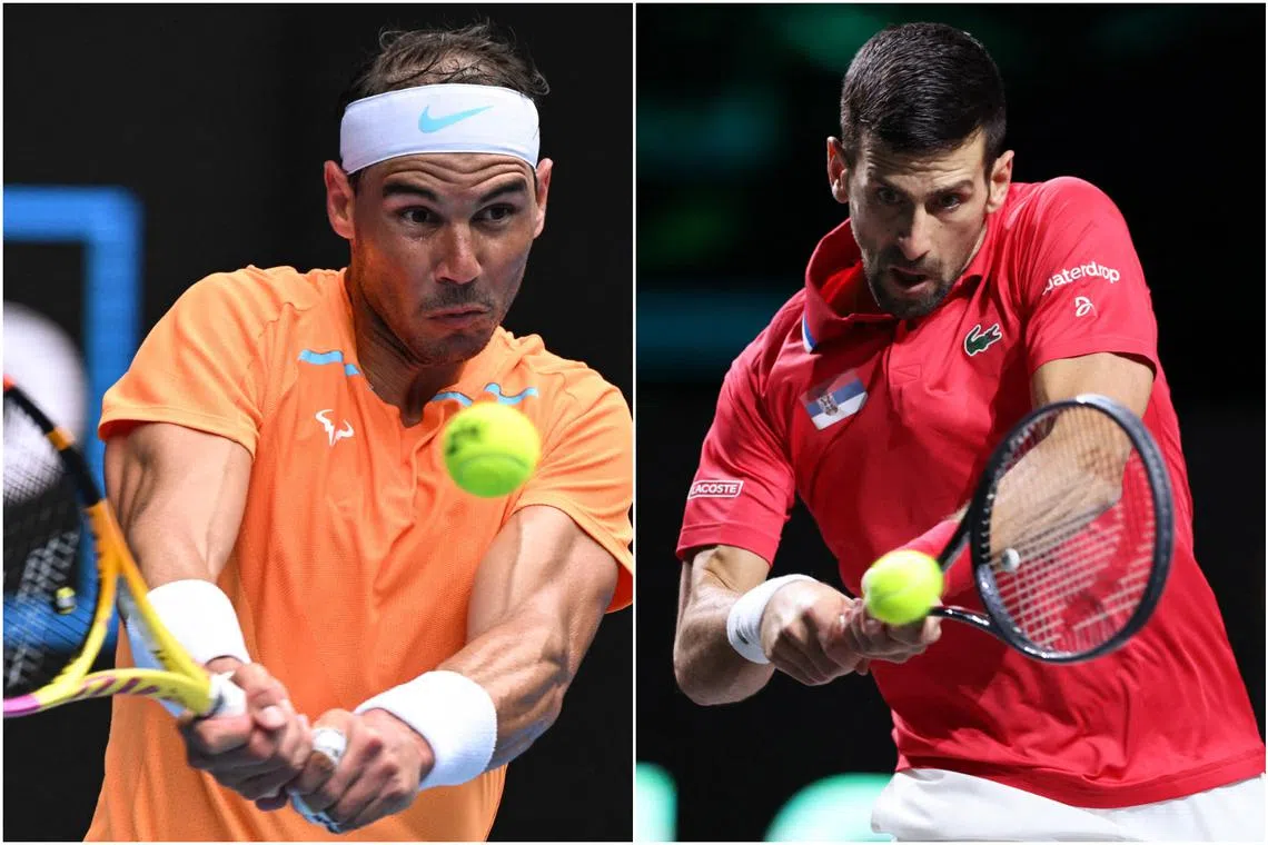 Rafael Nadal (left) and Novak Djokovic will then grace the courts of Melbourne Park for the Australian Open from Jan 14, perhaps for the last time together.