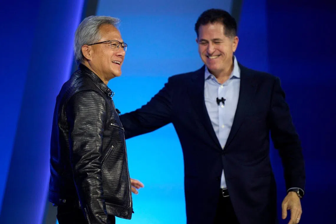 Nvidia co-founder and CEO Jensen Huang (left) and Dell CEO Michael Dell during the Dell Technologies World conference on May 20, 2024. 