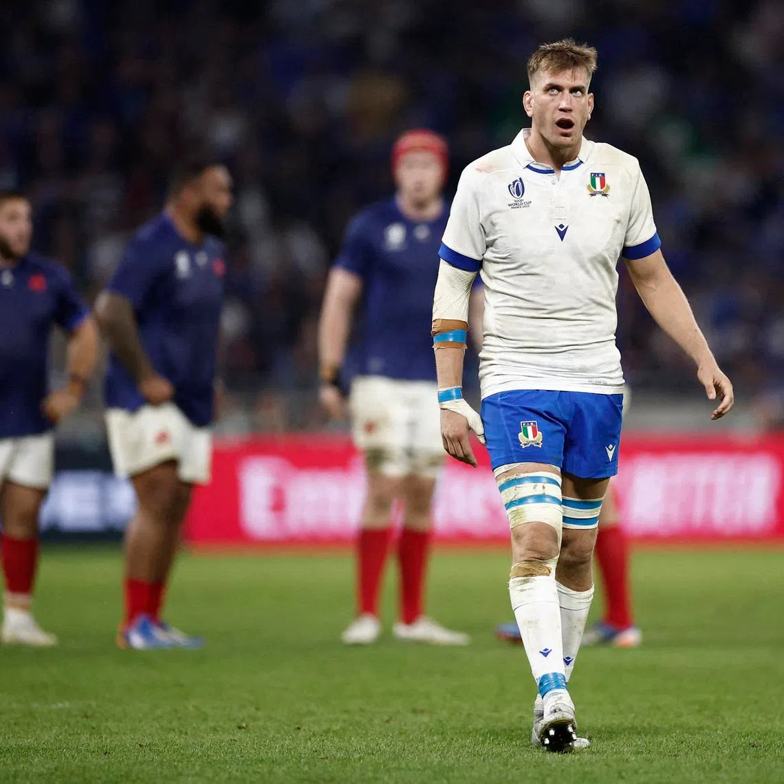 FILE PHOTO: Rugby Union - Rugby World Cup 2023 - Pool A - France v Italy - Groupama Stadium, Lyon, France - October 6, 2023 Italy's Federico Ruzza reacts REUTERS/Benoit Tessier/File Photo