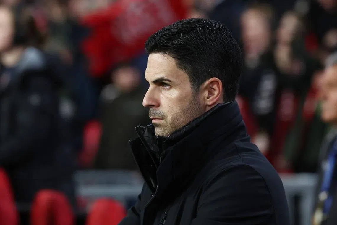Soccer Football - Champions League - Group B - PSV Eindhoven v Arsenal - Philips Stadion, Eindhoven, Netherlands - December 12, 2023 Arsenal manager Mikel Arteta looks on REUTERS/Yves Herman/File Photo
