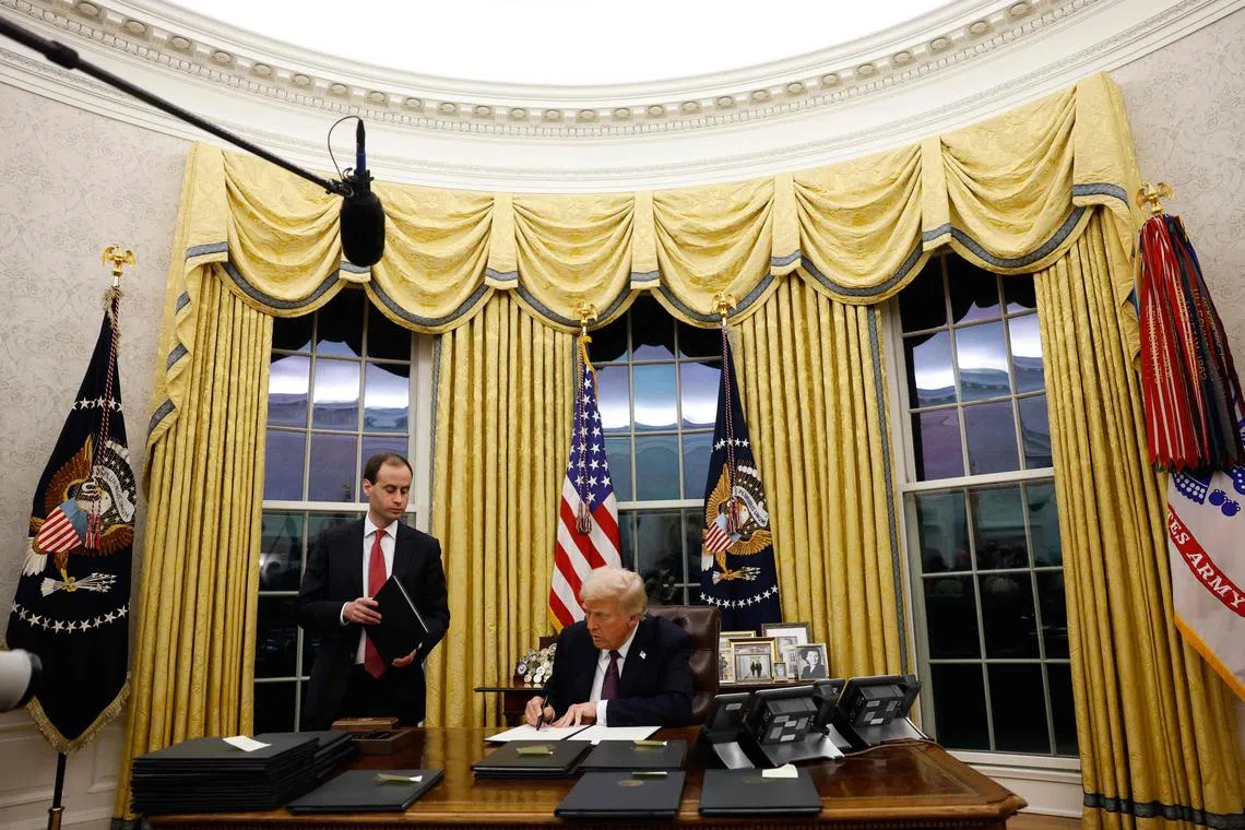 Mr Trump launched straight into an impromptu, 50-minute press conference in the symbolic heart of the US presidency.