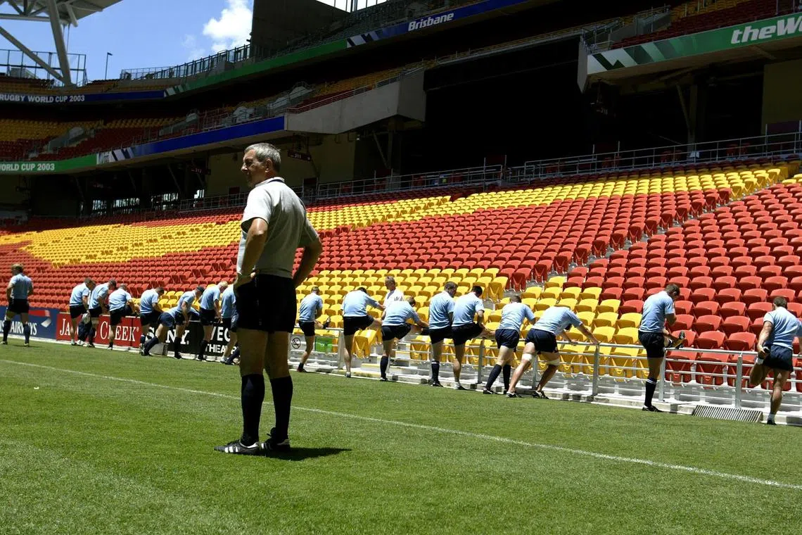Scotland coach Ian McGeechan at training with his team at Lang Park, Brisbane on Nov 6, 2003 during the Rugby World Cup.