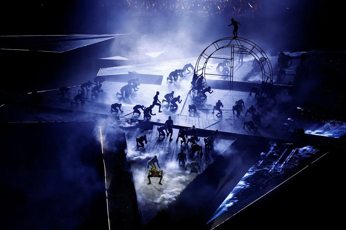 Performers during the closing ceremony of the Paris Olympics at the Stade de France on Aug 11, 2024.