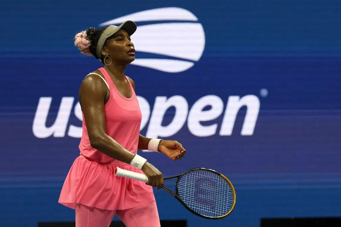 Tennis - U.S. Open - Flushing Meadows, New York, United States - August 29, 2023 Venus Williams of the U.S. reacts after losing her first round match against Belgium's Greet Minnen REUTERS/Shannon Stapleton