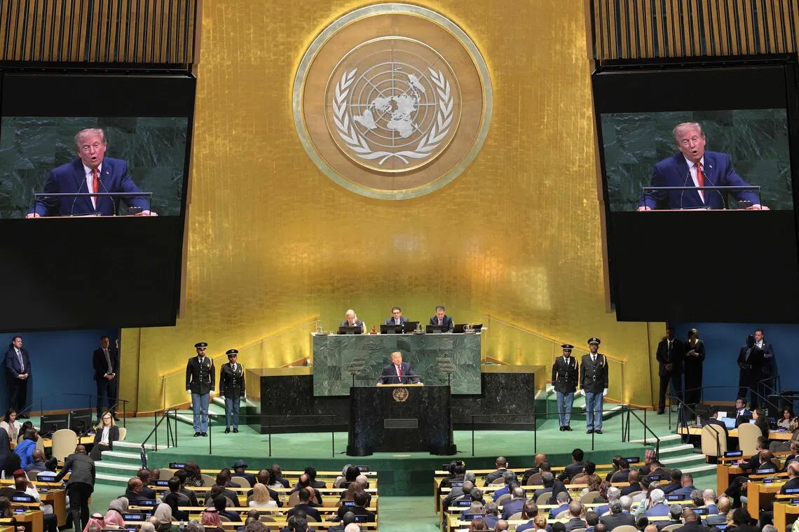 US President Donald Trump addressing the United Nations General Assembly in New York City on Sept 22.