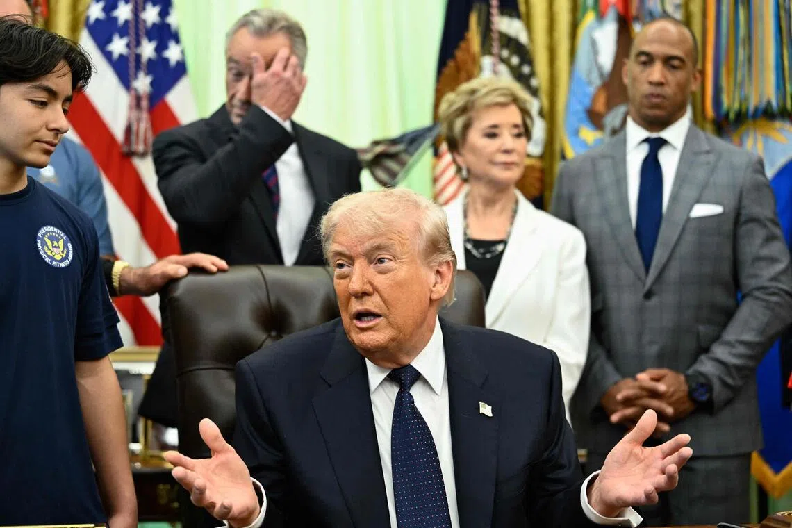 US President Donald Trump speaking in the Oval Office of the White House on May 5.