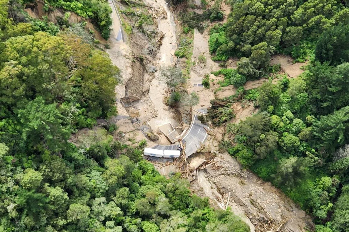 A view of flood damage in the aftermath of cyclone Gabrielle in Hawke’s Bay, New Zealand, in this picture released on Feb 15, 2023, by the New Zealand Defence Force. 