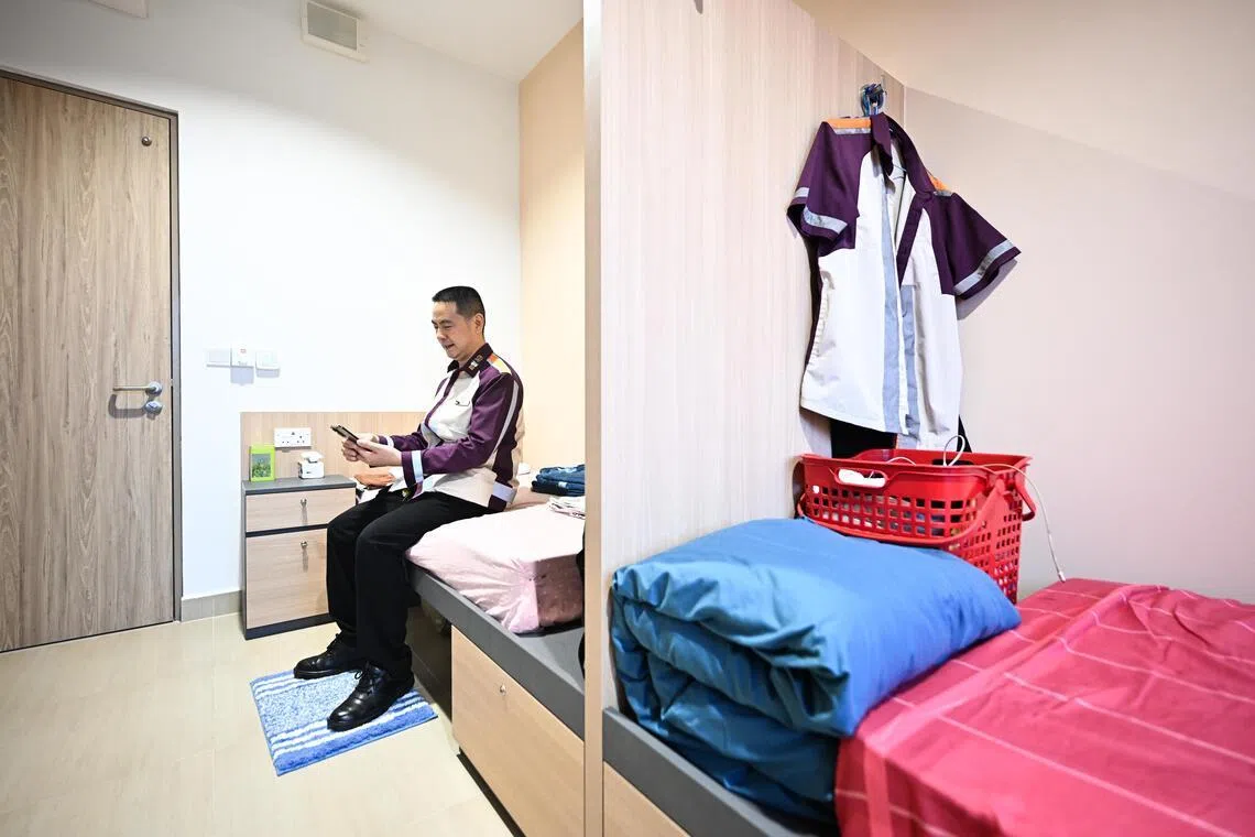 Senior bus captain Tian Yinfu inside the bedroom of his apartment at SBS Transit’s SQ@Sengkang West.