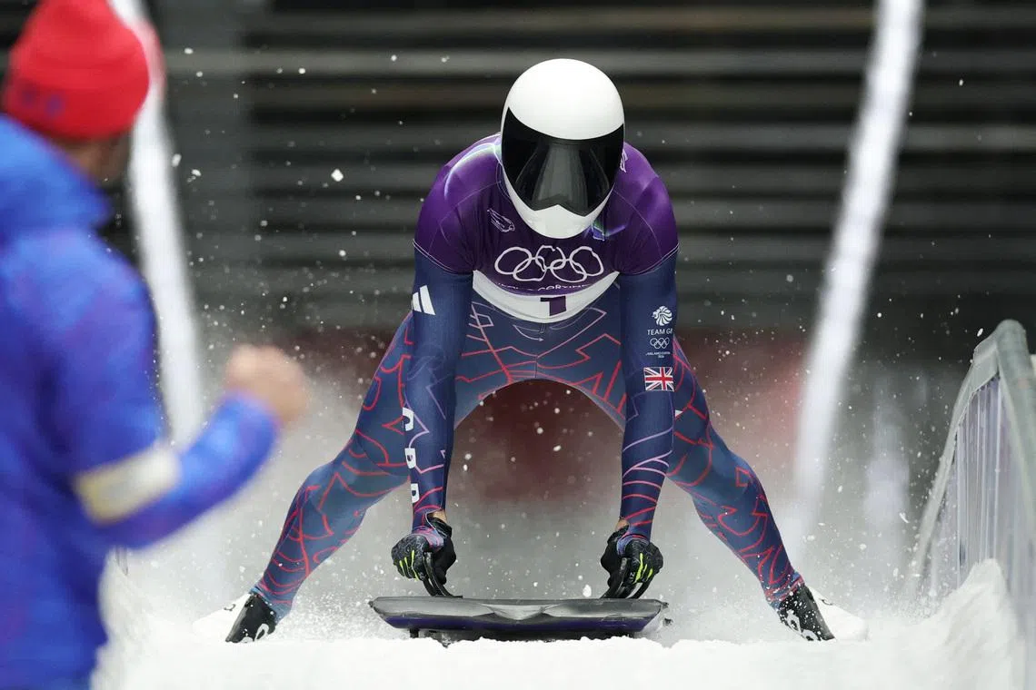 Milano Cortina 2026 Olympics - Skeleton - Men Heat 3 - Cortina Sliding Centre, Cortina d'Ampezzo, Italy - February 13, 2026. Matt Weston of Great Britain after his run REUTERS/Athit Perawongmetha