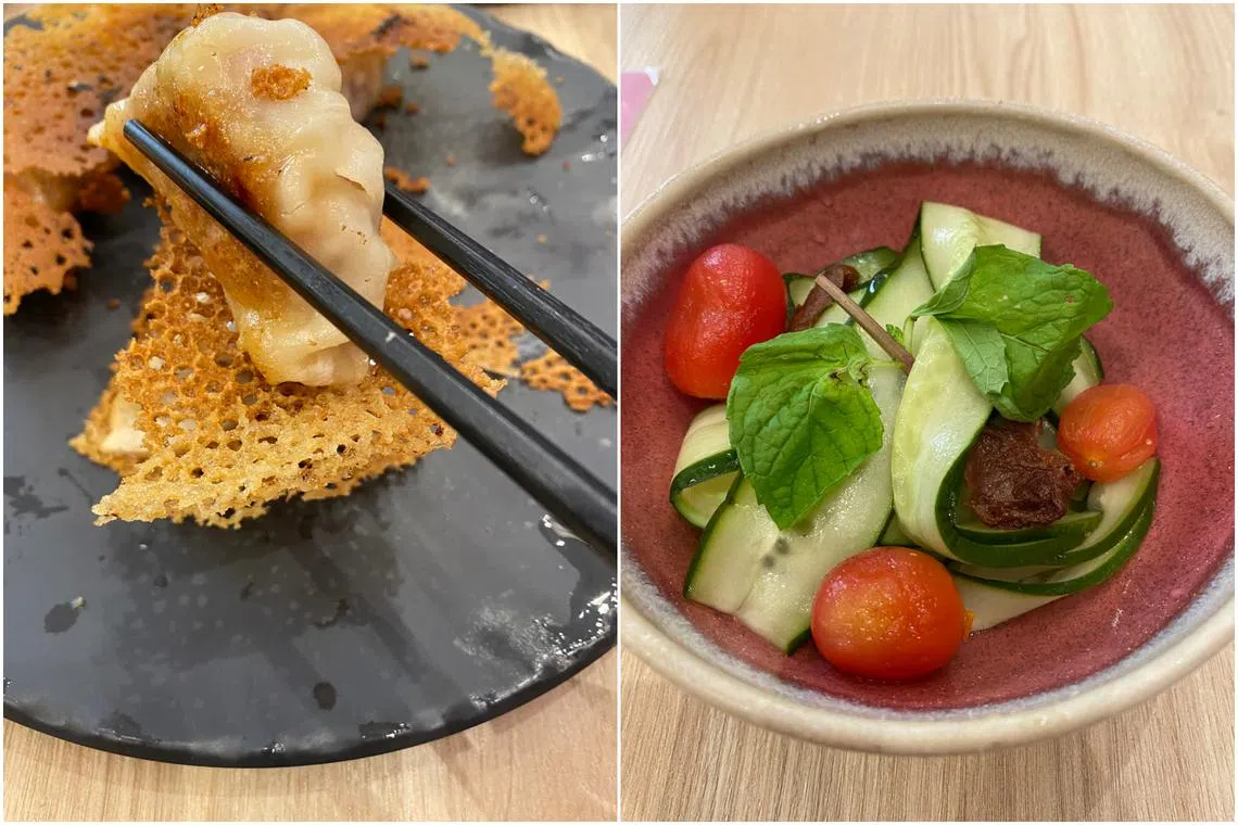Pan Fried Dumplings, Japanese Cucumber & Cherry Tomato Salad at DaXi.