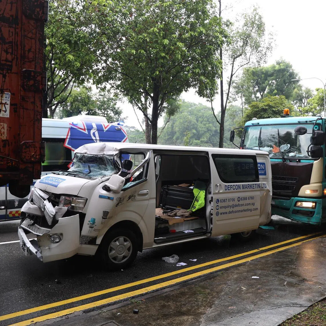 The accident involved at least three vehicles - a lorry, a van and a tractor-trailer.
