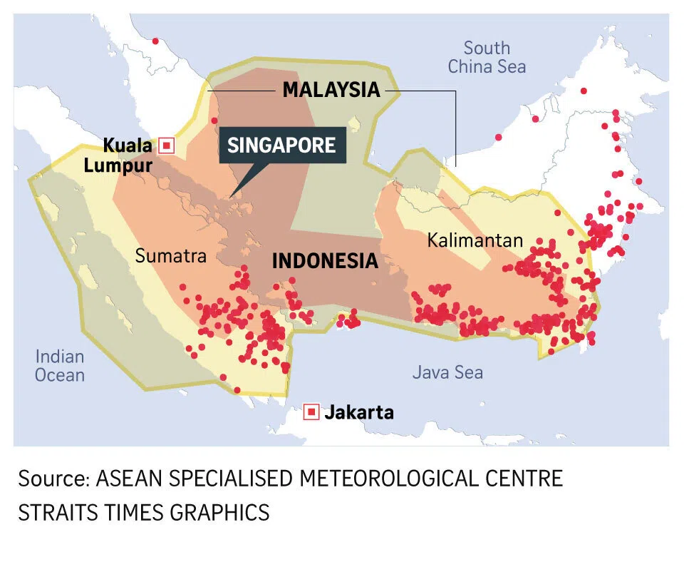 Map of regional hotspots and haze dispersion.