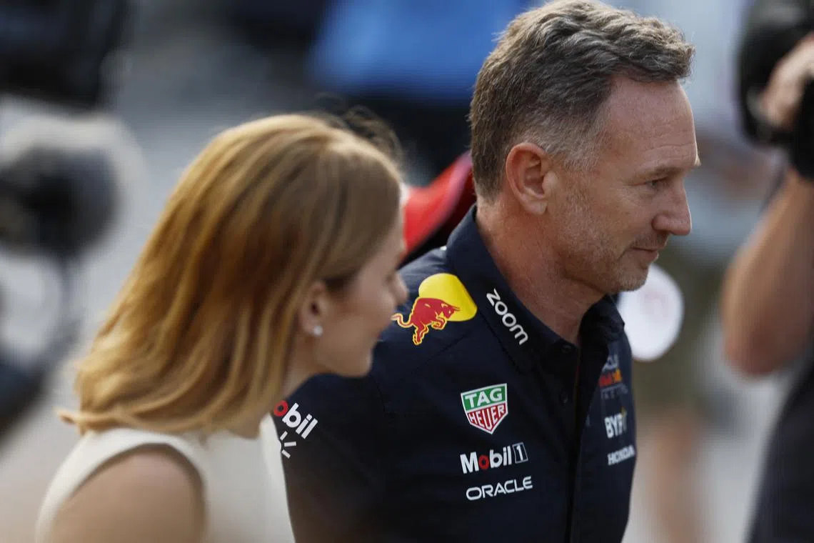 Formula One F1 - Bahrain Grand Prix - Bahrain International Circuit, Sakhir, Bahrain - March 2, 2024 Red Bull team principal Christian Horner with his wife, Geri Horner ahead of the Bahrain Grand Prix REUTERS/Hamad I Mohammed