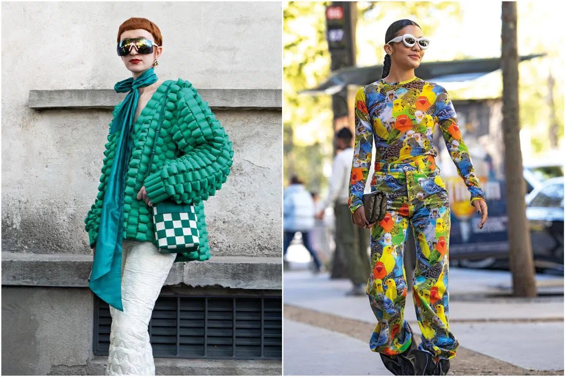 Quilted puffer jacket from Prada (lefT) and animal-inspired print from Loewe.