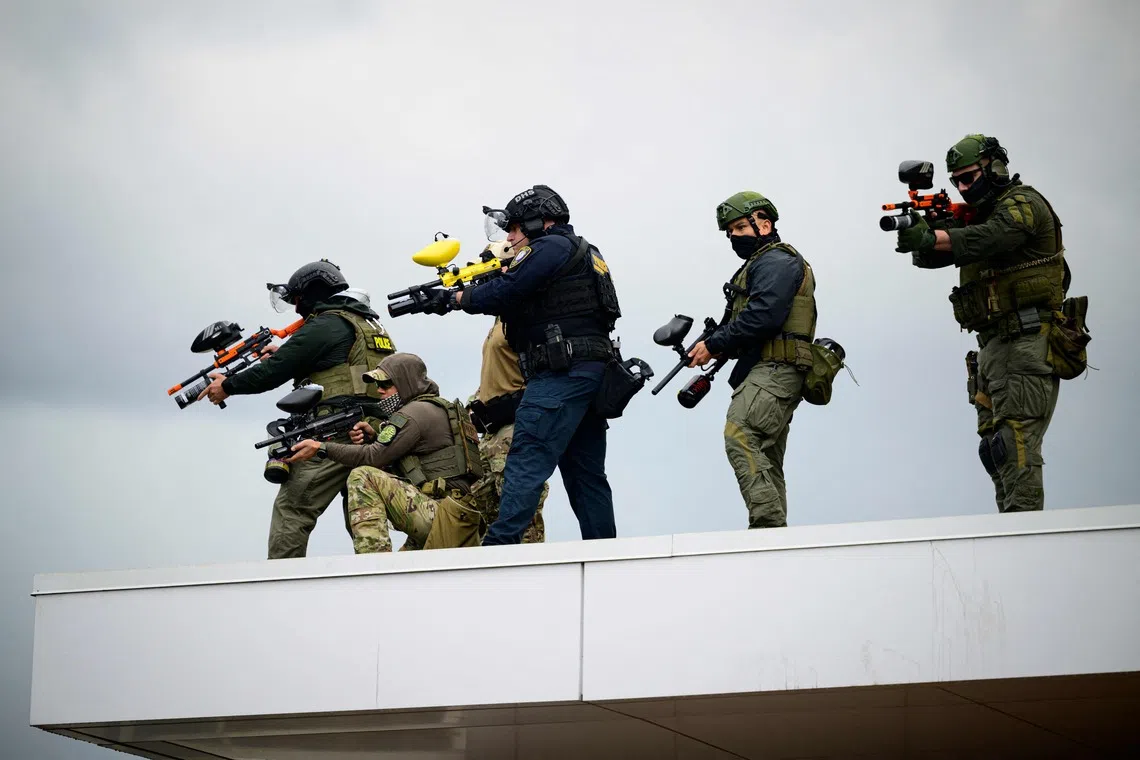Federal agents firing pepper balls at anti-I.C.E. protesters in Portland, Oregon, on Oct 12.