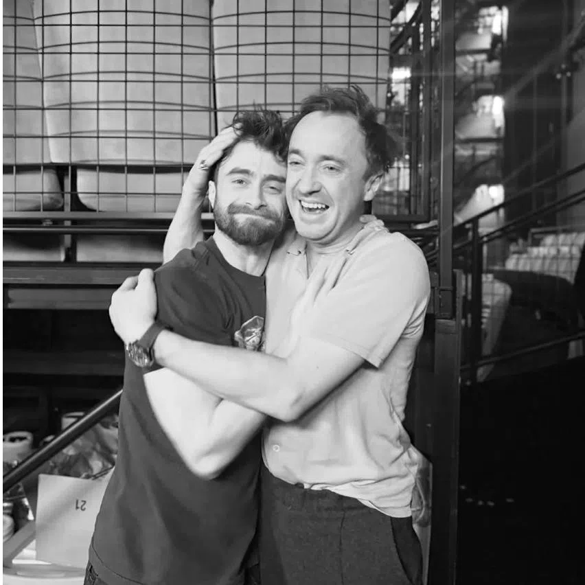 Tom Felton (right) turned up to support Daniel Radcliffe (left) at his show Every Brilliant Thing on Broadway.