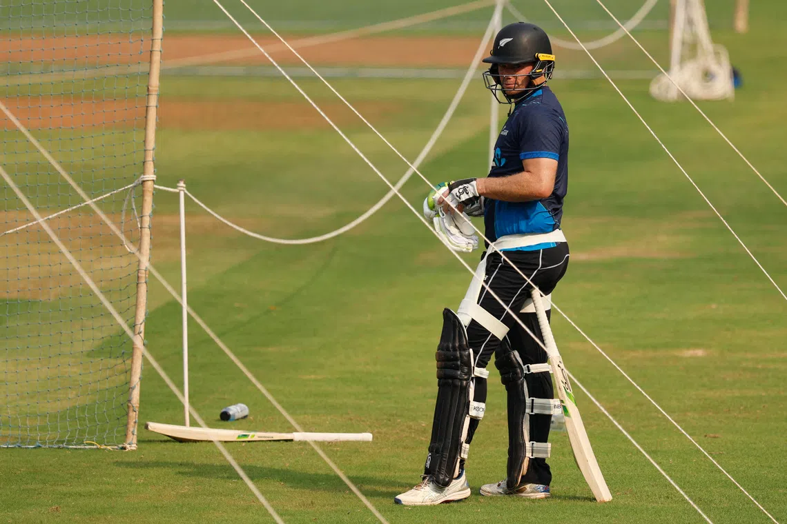 Cricket - ICC Cricket World Cup 2023 - Semi-Final - New Zealand Practice - Wankhede Stadium, Mumbai, India - November 14, 2023 New Zealand's Tom Latham during practice REUTERS/Adnan Abidi