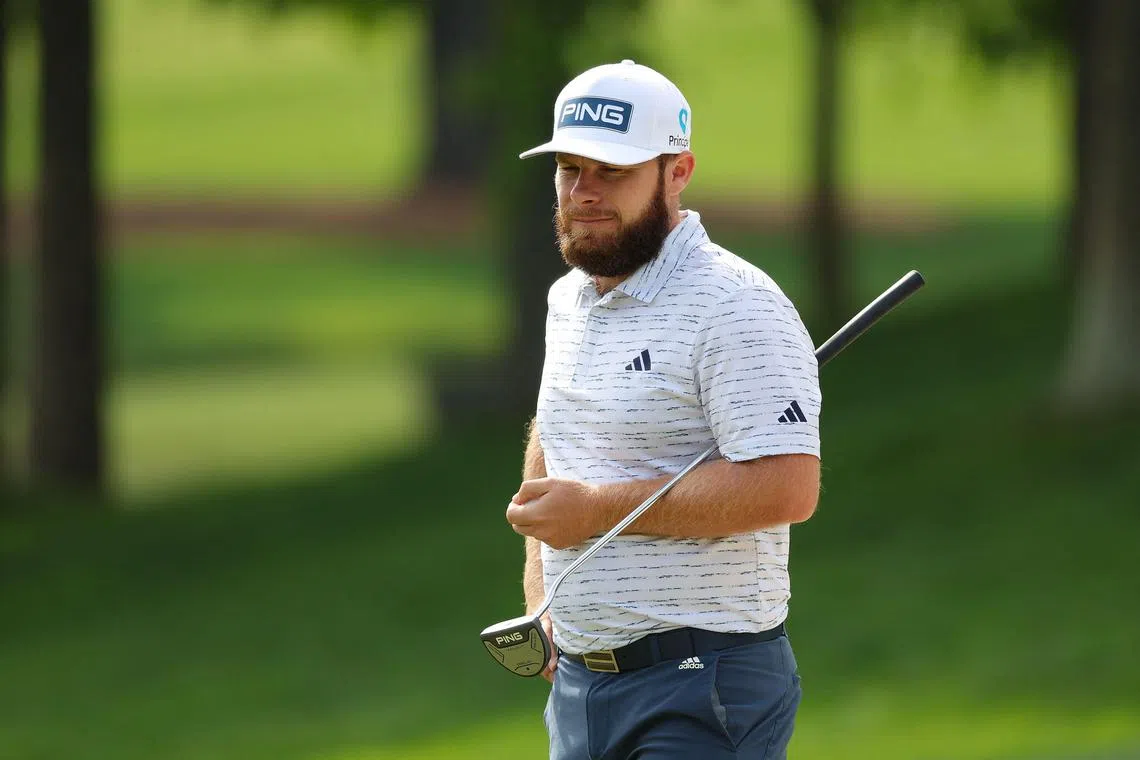 Tyrrell Hatton of England looking on from the 15th green during the second round of the Wells Fargo Championship at Quail Hollow Country Club on Friday. 