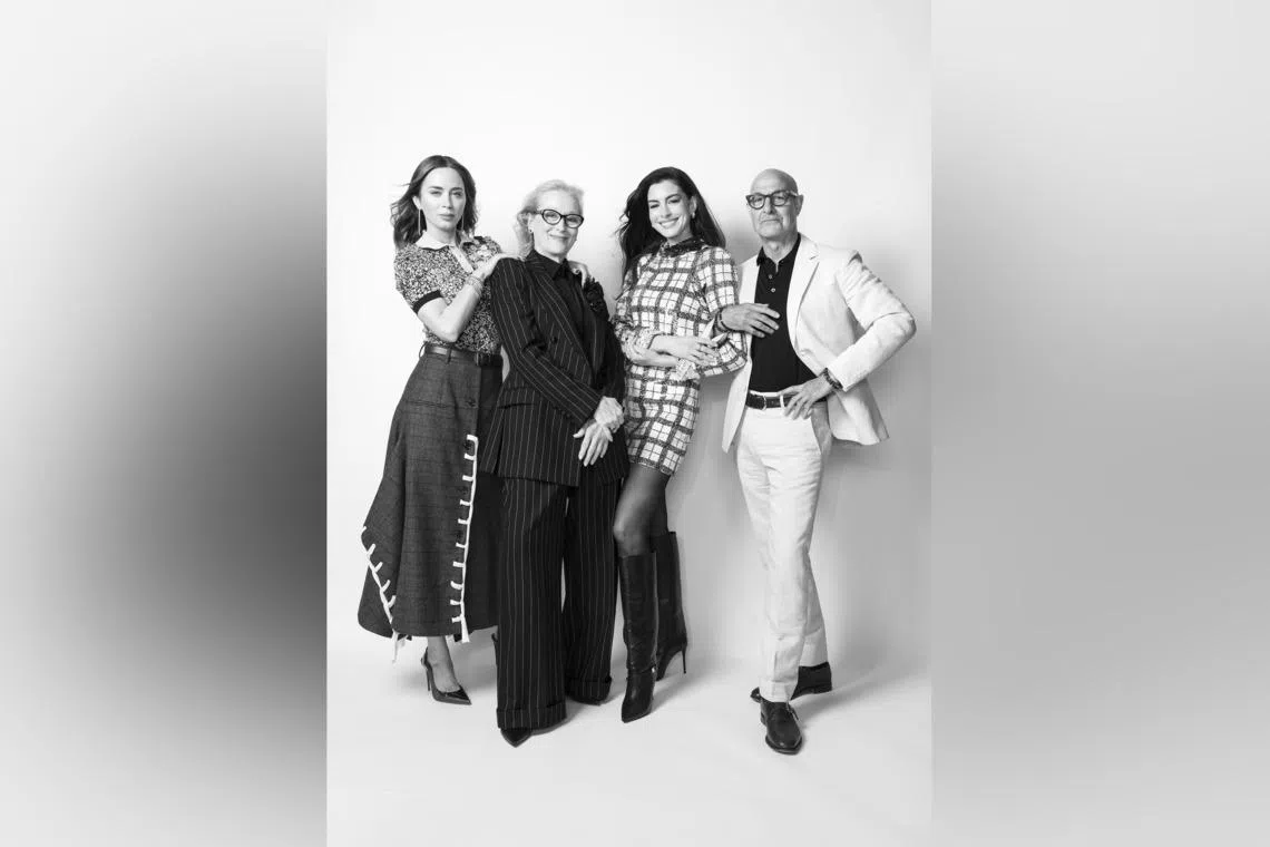 (From left) The Devil Wears Prada 2 stars Emily Blunt, Meryl Streep, Anne Hathaway and Stanley Tucci.