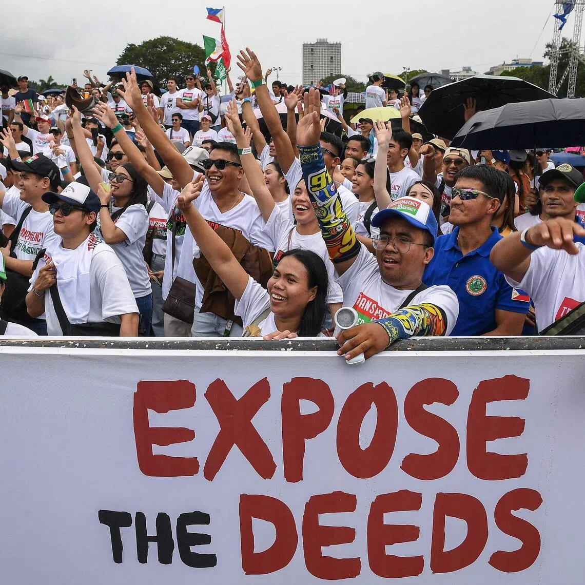 Members of religious group Iglesia ni Cristo at an anti-corruption protest in Manila on Nov 16.
