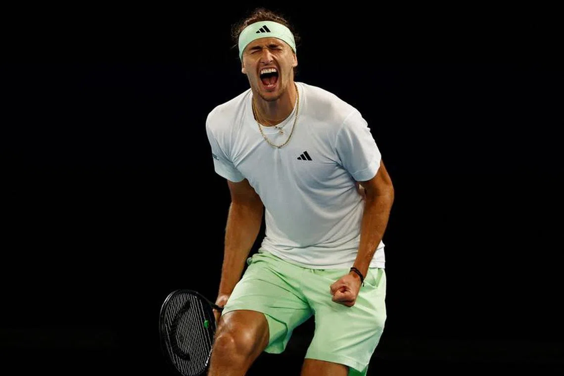 FILE PHOTO: Tennis - Australian Open - Melbourne Park, Melbourne, Australia - January 25, 2024 Germany's Alexander Zverev celebrates after winning his quarter final match against Spain's Carlos Alcaraz REUTERS/Issei Kato/File Photo